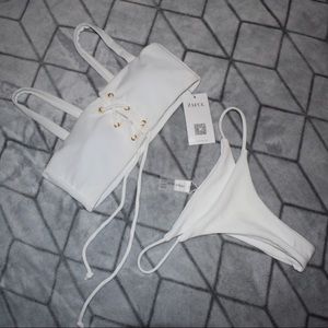 Ribbed Texture Lace up Bikini